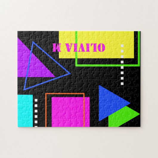 RETRO 80er FASHION NEON FLUORO BOLD GEOMETRIC NAME Puzzle (Horizontal)