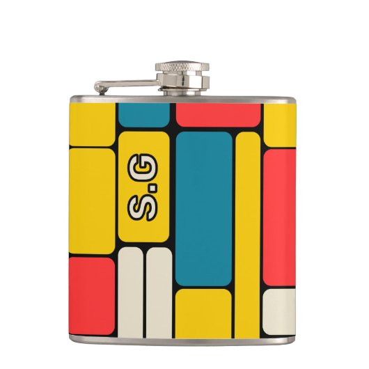 Retro-80er fett geometrisch, modern hell flachmann (Vorderseite)