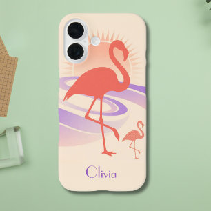 Retro 80er Flamingo Vibes - Pastel Sunset iPhone 16 Hülle