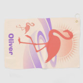 Retro 80er Flamingo Vibes - Pastel Sunset Golfhandtuch (Horizontal)