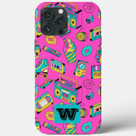 Retro 80er Fun Colorful Giron Neon Pink Monogram Case-Mate iPhone Hülle
