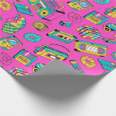 Retro 80er Fun Neon Pink Bright Music Pattern Girl Geschenkpapier (Ecke)