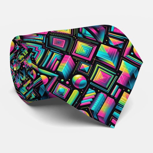 Retro-80er-Funky-Shapes-Neon-Halstuch Krawatte (Gerollt)