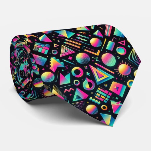 Retro-80er-Funky-Shapes-Neon-Halstuch Krawatte (Gerollt)