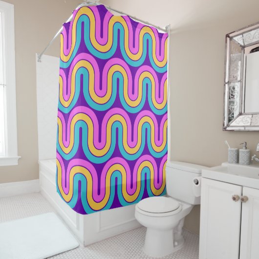 Retro 80er Geometric Gradient Wave Design Duschvorhang (Beispiel)