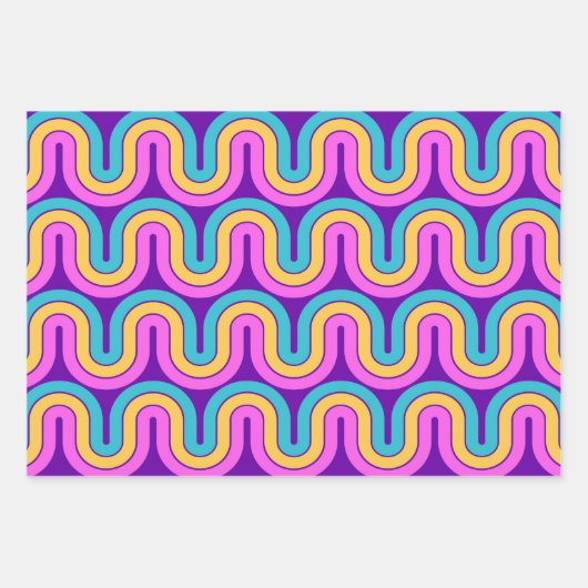 Retro 80er Geometric Gradient Wave Design Geschenkpapier Set (Vorderseite 2)