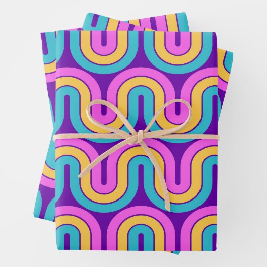 Retro 80er Geometric Gradient Wave Design Geschenkpapier Set (Beispiel)