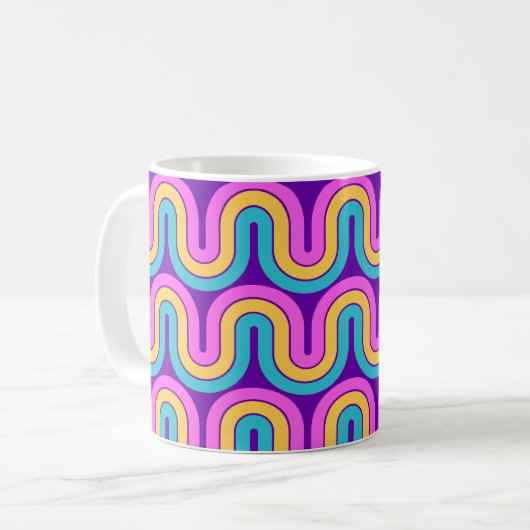 Retro 80er Geometric Gradient Wave Design Kaffeetasse (Vorderseite Links)