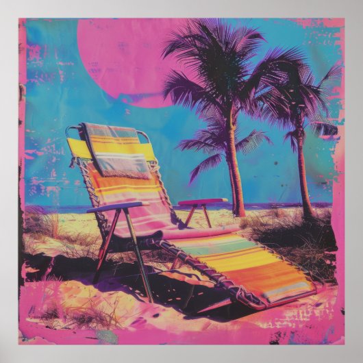 Retro 80er Handtuch über einem Synthwave-Album mit Poster (Vorne)
