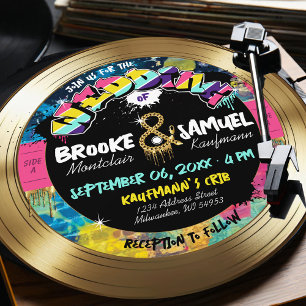 Retro 80er Hip Hop Foto Gold Record Album Hochzeit Einladung