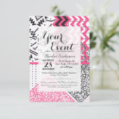 Retro 80er Jahre Neon Pink Schwarz-weiße Schriften Einladung (Stehend Vorderseite)