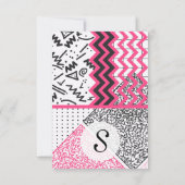 Retro 80er Jahre Neon Pink Schwarz-weiße Schriften Einladung (Rückseite)