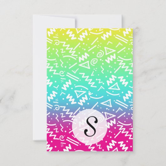 Retro 80er Jahre Neon Rainbow Sketched Doodle Einladung (Rückseite)