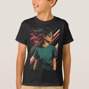Retro-80er-Jahre-Stilvolle-Frau-Grafik-T-Shirt V T-Shirt