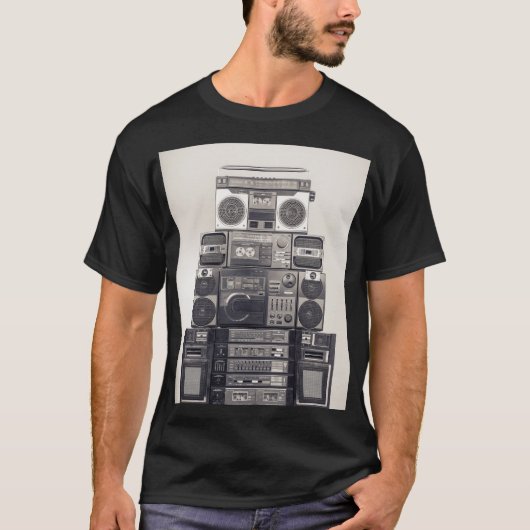 Retro 80er Kassettenrekorder Muster. T-Shirt (Vorderseite)