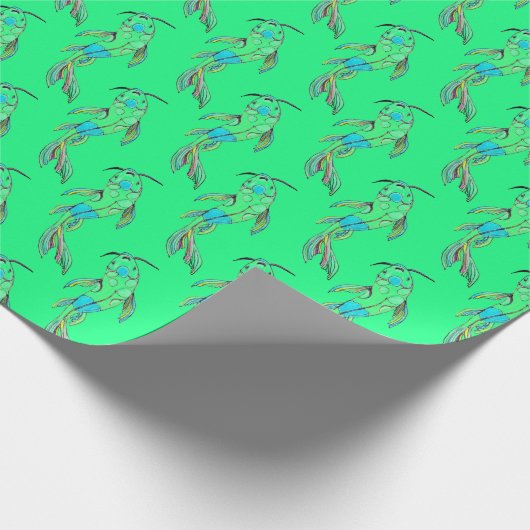 Retro 80er Koi Fish Wrapping Paper Neon Green Geschenkpapier (Ecke)