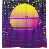 Retro 80er Lila-Gelbe Sonne Duschvorhang (Vorderseite)