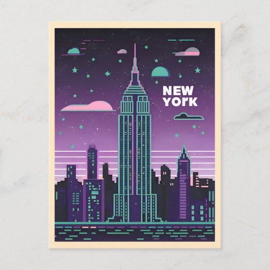 Retro 80er Lo-Fi Vaporwave Empire State Gebäude Postkarte (Vorderseite)