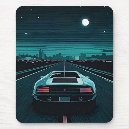 Retro 80er Lo-Fi Vaporwave Futuristic Supercar Mousepad (Vorne)
