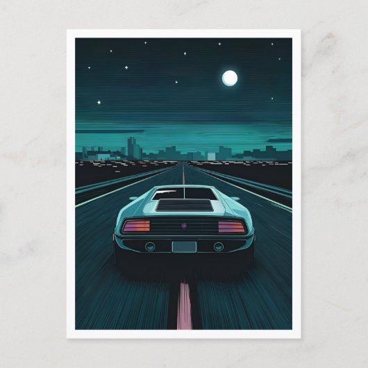 Retro 80er Lo-Fi Vaporwave Futuristic Supercar Postkarte (Vorderseite)
