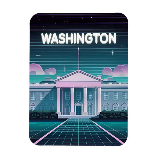 Retro 80er LoFi Synthwave White House Washington D Magnet (Vertikal)