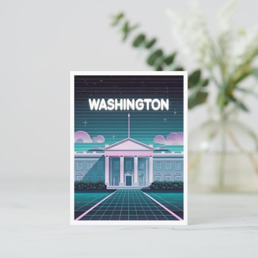 Retro 80er LoFi Synthwave White House Washington D Postkarte (Stehend Vorderseite)
