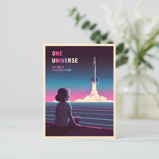 Retro 80er LoFi Vaporwave Space Exploration Postkarte (Stehend Vorderseite)