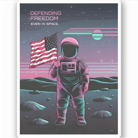 Retro 80er LoFi Vaporwave US Patriotic Astronaut Aufkleber (Vorderseite)
