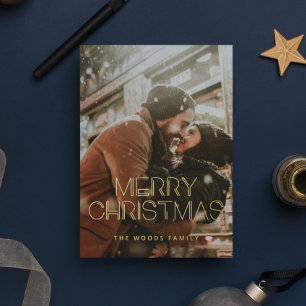 Retro 80er Merry Christmas Foto Gold Folien Feiertagskarte