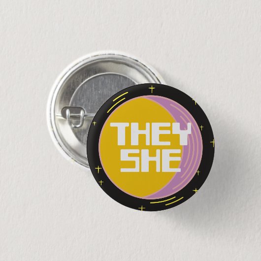 Retro 80er Moon Sie/sie Pronouns Button (Vorne & Hinten)