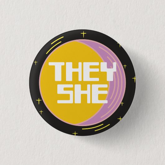 Retro 80er Moon Sie/sie Pronouns Button (Vorderseite)