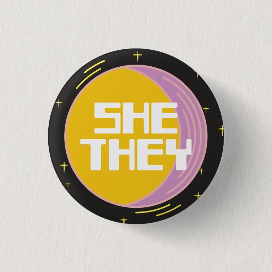 Retro 80er Moon Sie/Sie Pronouns Button (Vorderseite)