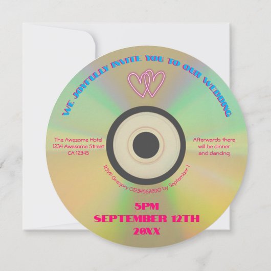 Retro 80er Music Tropical Neon Imitate CD Wedding Einladung (Rückseite)
