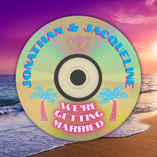 Retro 80er Music Tropical Neon Imitate CD Wedding Einladung