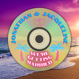 Retro 80er Musik Tropischer Neon-Faux-CD-Hochzeit Einladung