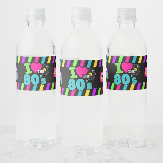 Retro 80er Neon Birthday Wasserflaschenetikett (Flaschen)