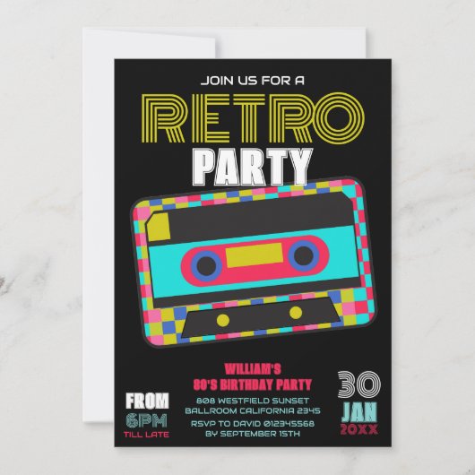 Retro 80er Neon Cassette Tape Birthday Dance Party Einladung (Vorderseite)