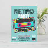 Retro 80er Neon Cassette Tape Dance Party Einladung (Stehend Vorderseite)
