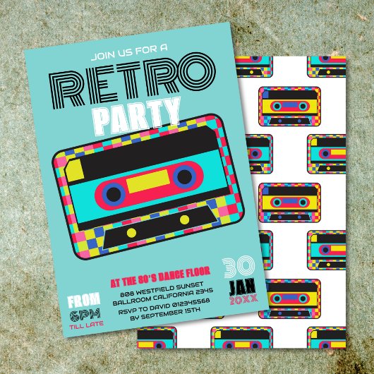 Retro 80er Neon Cassette Tape Dance Party Einladung