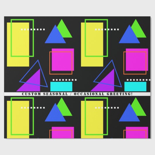 RETRO 80er NEON FLUORO FORMDRUCK MIT CUSTOM TEXT Geschenkpapier (Flach)