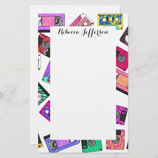 Retro 80er Neon-Gemusterte Kassetten Briefpapier (Vorne/Hinten)