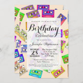 Retro 80er Neon-Gemusterte Kassetten Einladung (Vorne/Hinten)