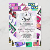 Retro 80er Neon-Gemusterte Kassetten Einladung (Vorne/Hinten)