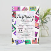 Retro 80er Neon-Gemusterte Kassetten Einladung (Stehend Vorderseite)