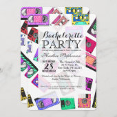 Retro 80er Neon-Gemusterte Kassetten Einladung (Vorne/Hinten)