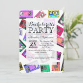 Retro 80er Neon-Gemusterte Kassetten Einladung (Stehend Vorderseite)