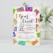 Retro 80er Neon-Gemusterte Kassetten Einladung (Stehend Vorderseite)