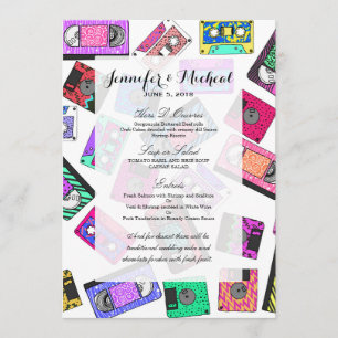 Retro 80er Neon-Gemusterte Kassetten Menükarte