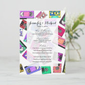 Retro 80er Neon-Gemusterte Kassetten Menükarte (Stehend Vorderseite)