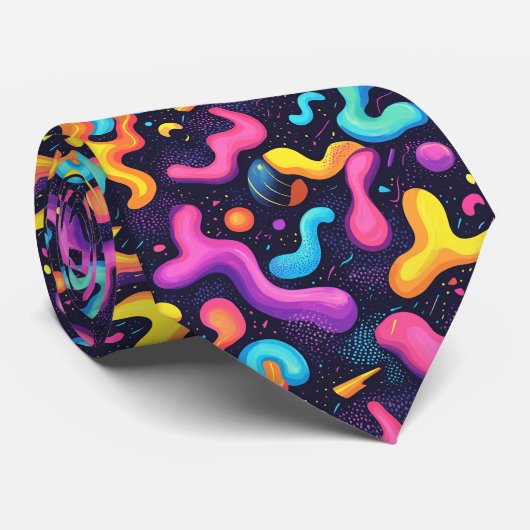 Retro 80er Neon Geometric Muster Krawatte (Gerollt)